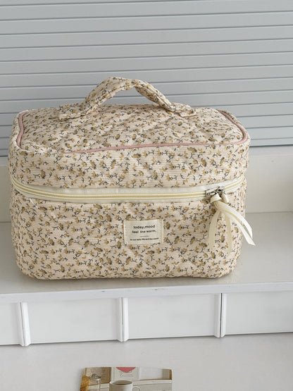 Floral Corduroy Makeup Bag Portable Large Capacity Organizer