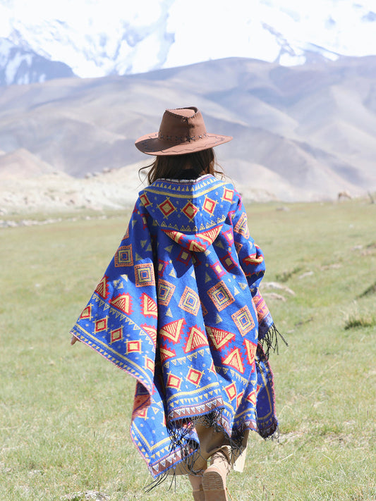 Ethnic Style With Hat Shawl Cloak Tibet Travel Wear Photo Warm Outer Cape