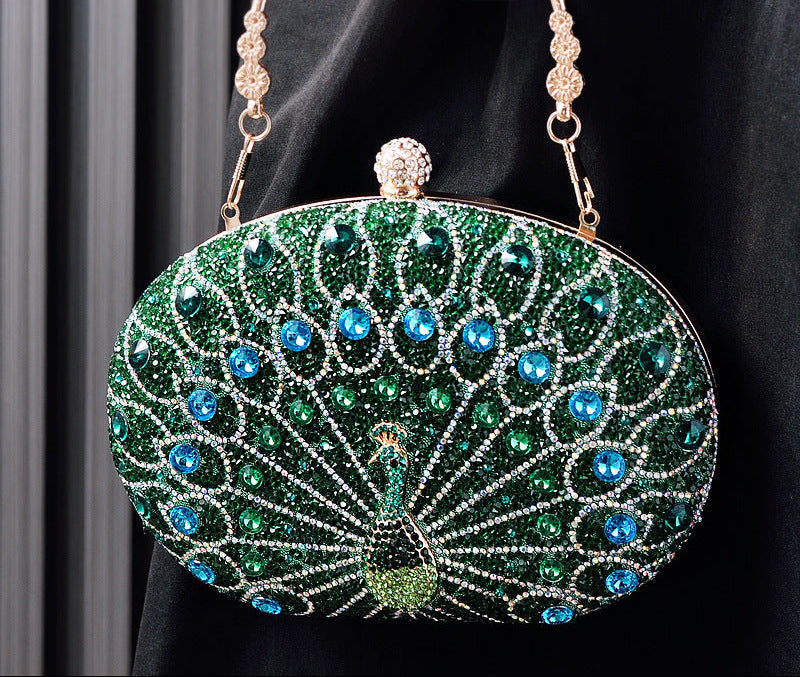 Vintage Peacock Rhinestone Evening Bag Elegant Party Purse