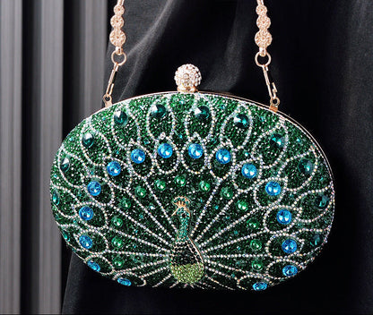 Vintage Peacock Rhinestone Evening Bag Elegant Party Purse