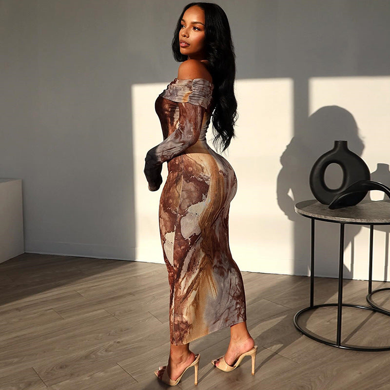 Vintage Fashion Floral Off-Shoulder Long Sleeve Dress