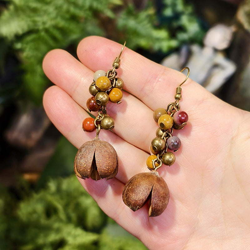 Vintage Botanical Wood Hoop Earrings - Handcrafted Nature-Inspired Designs