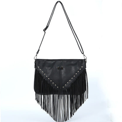 Rivet Soft Leather Trend Casual Rivet Tassel Bag Single Shoulder Diagonal Cross Women'S Bag