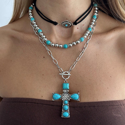 Bohemian Turquoise Style Bull Head Pendant Necklace Trendy Choker