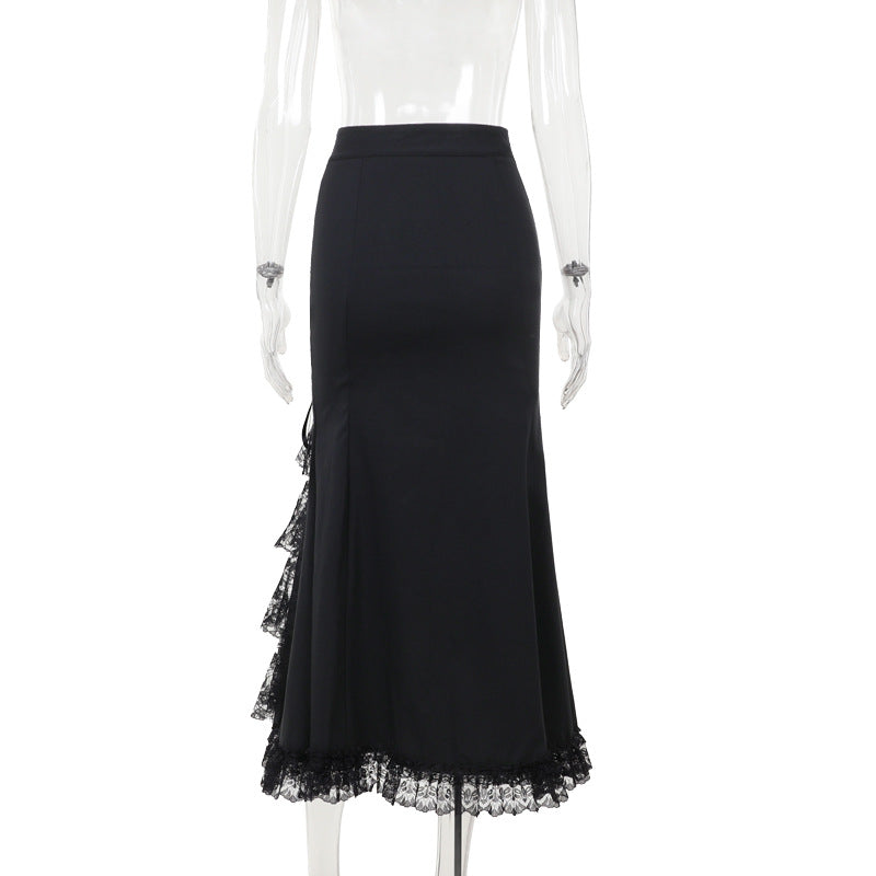 Flared Hem Black Midi Skirt Sexy A-Line Dress