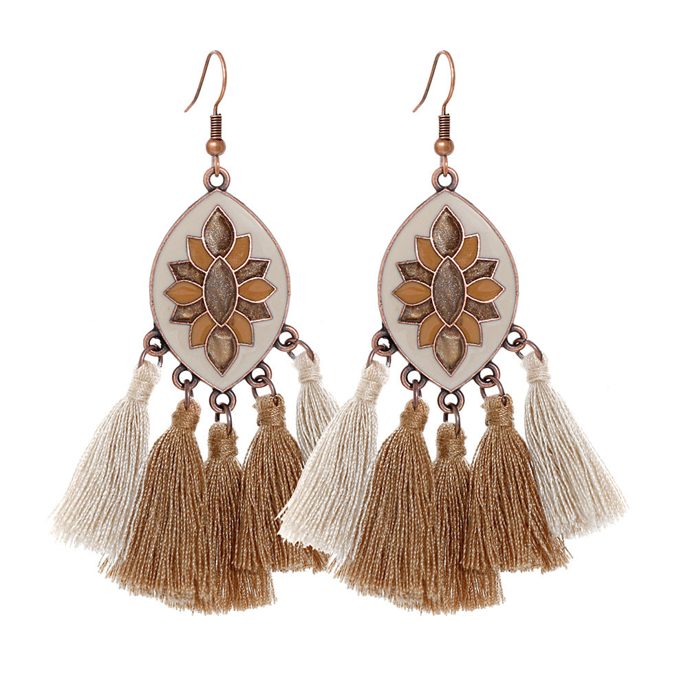 Vintage Ethnic Tassel Earrings Set - 12 Pairs Fashionable Boho Accessories
