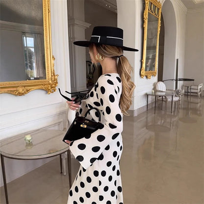 Polka Dot A-Line Dress for Women - Trendy Casual Long Sleeves