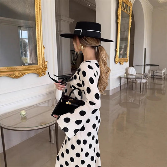 Polka Dot A-Line Dress for Women - Trendy Casual Long Sleeves
