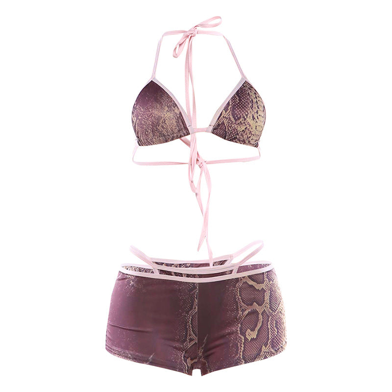 Sexy Halter Neck Printed Bikini Set For Sports