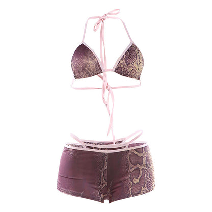 Sexy Halter Neck Printed Bikini Set For Sports