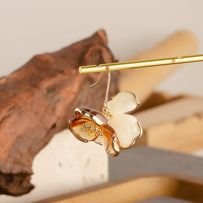 Caramel Amber Floral Resin Earrings For Women