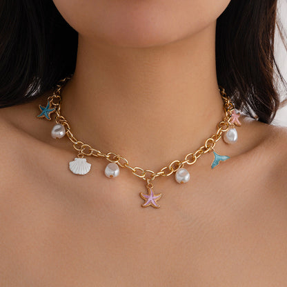 Ocean-Inspired Mermaid Tail Faux Pearl Tassel Necklace
