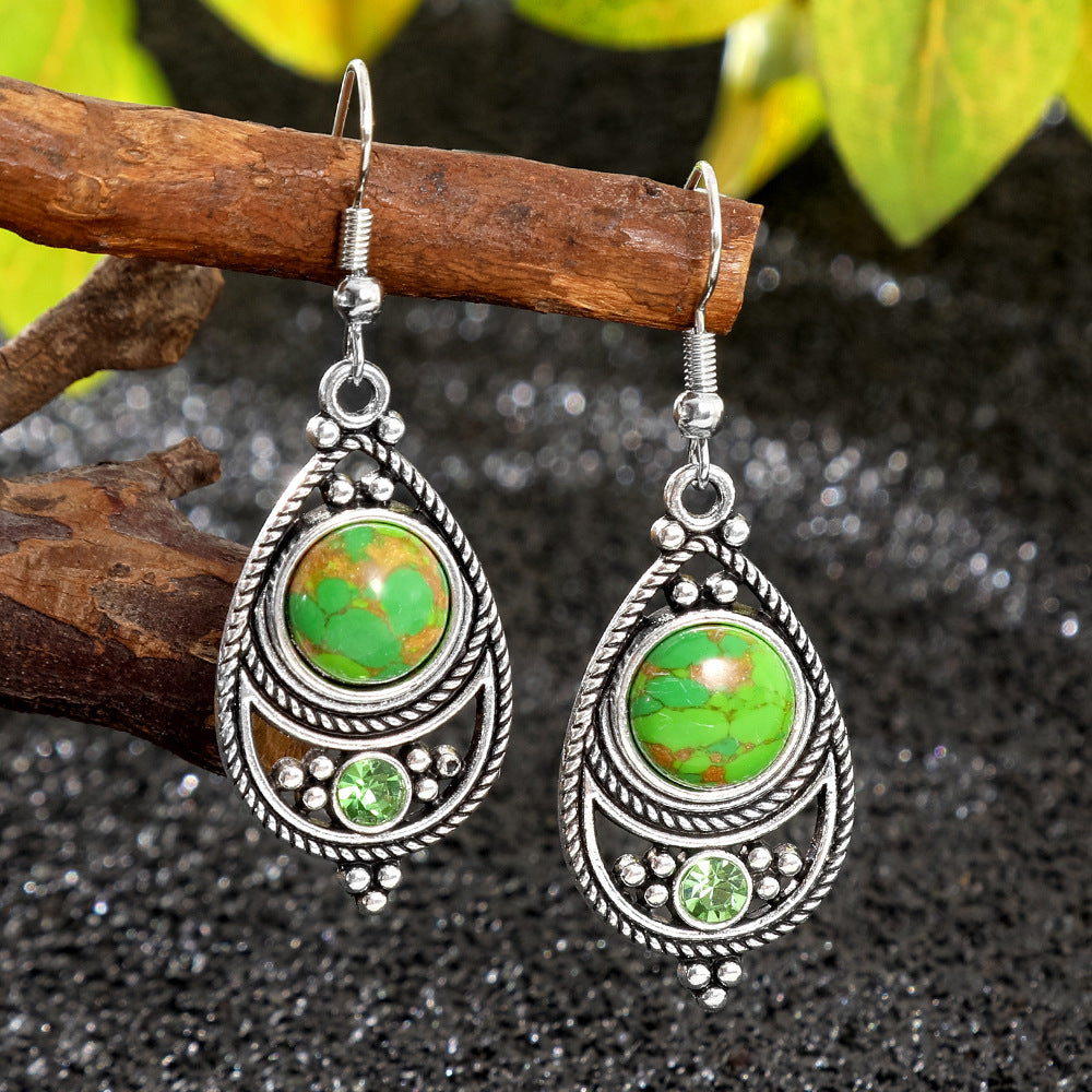 Trendy Ethnic Style Colorful Turquoise Drop Earrings