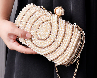 Pearl Detail Retro Clutch Bag for Women