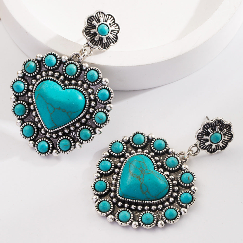 Trendy Heart-Shaped Turquoise Drop Earrings