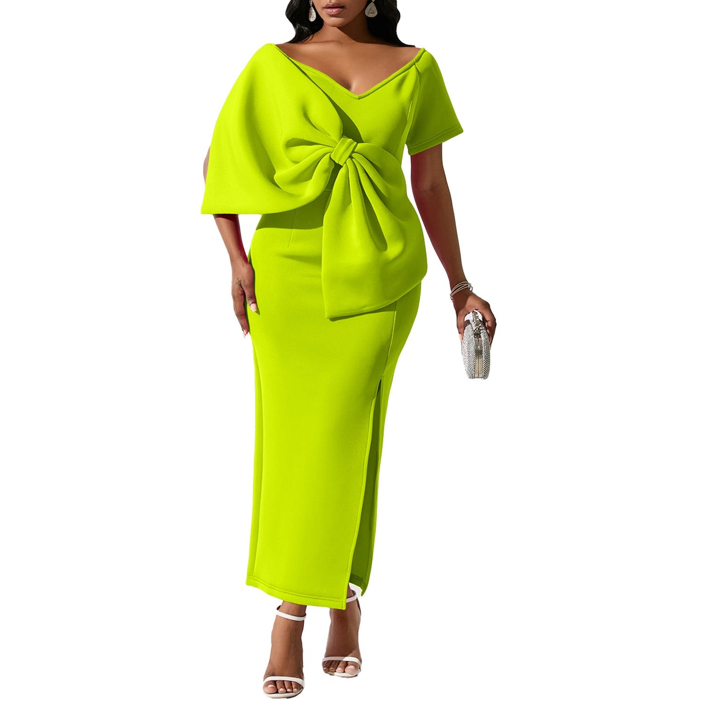 Sexy Bowknot Open-Back Bodycon Maxi Dress