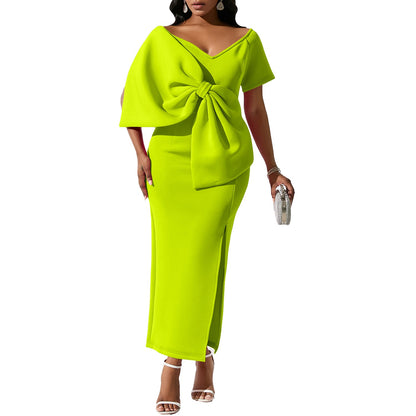 Sexy Bowknot Open-Back Bodycon Maxi Dress