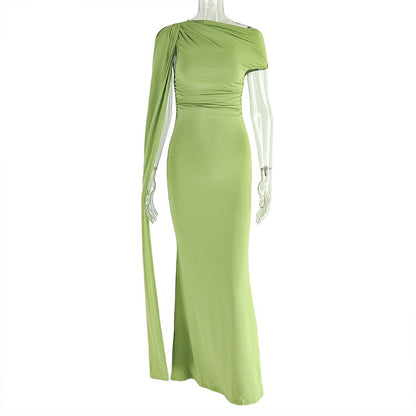 Elegant One-Shoulder Midi Dress Crafted From Milk Silk