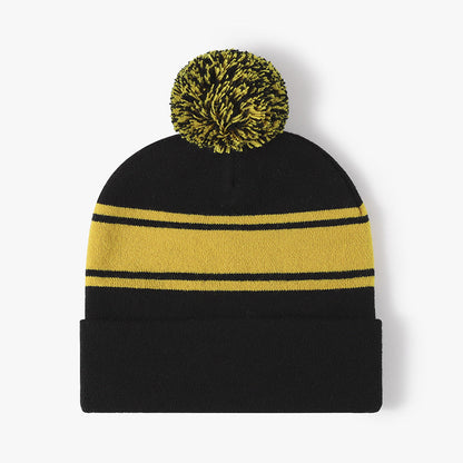 Stripe Contrast Color Stretch Pom Beanie