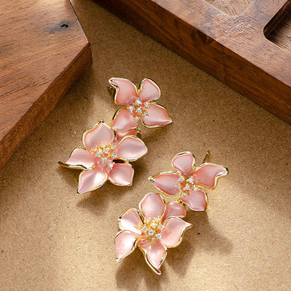 French Floral Drop Earrings With Rhinestones