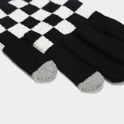 Winter Plaid Warm Hat Scarf Gloves Outdoor Sets