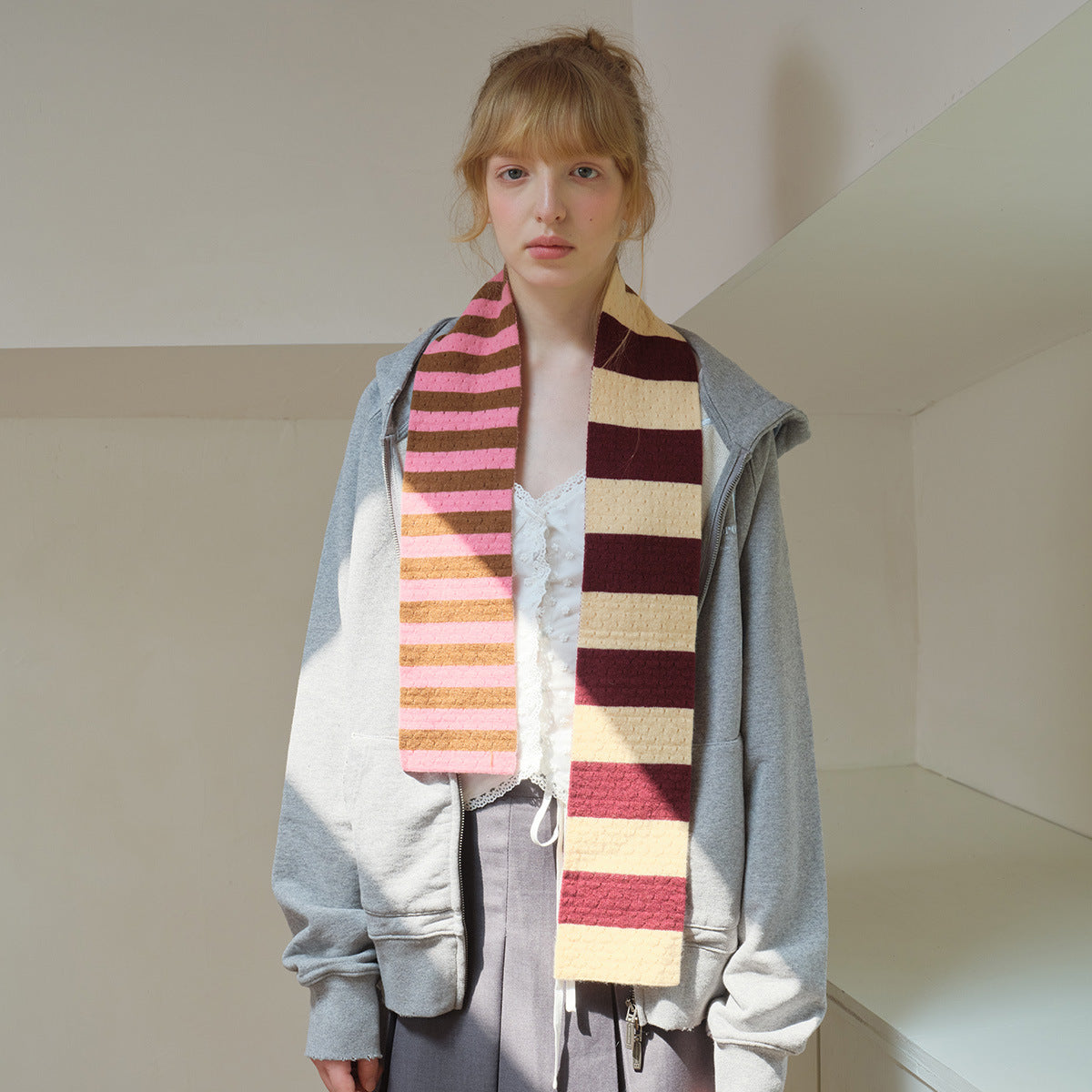 Striped 100% Merino Wool Scarf for Women