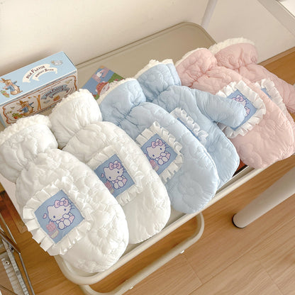 Kitty Cat Embroidered Winter Gloves Cute Cotton Gloves for Girls