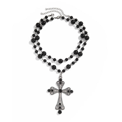 Cyberpunk Style Cross Necklace With Layered Design