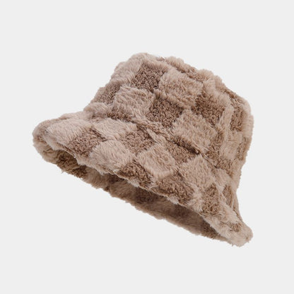 Winter Fuzzy Trendy Plaid Thick Warm Bucket Hat