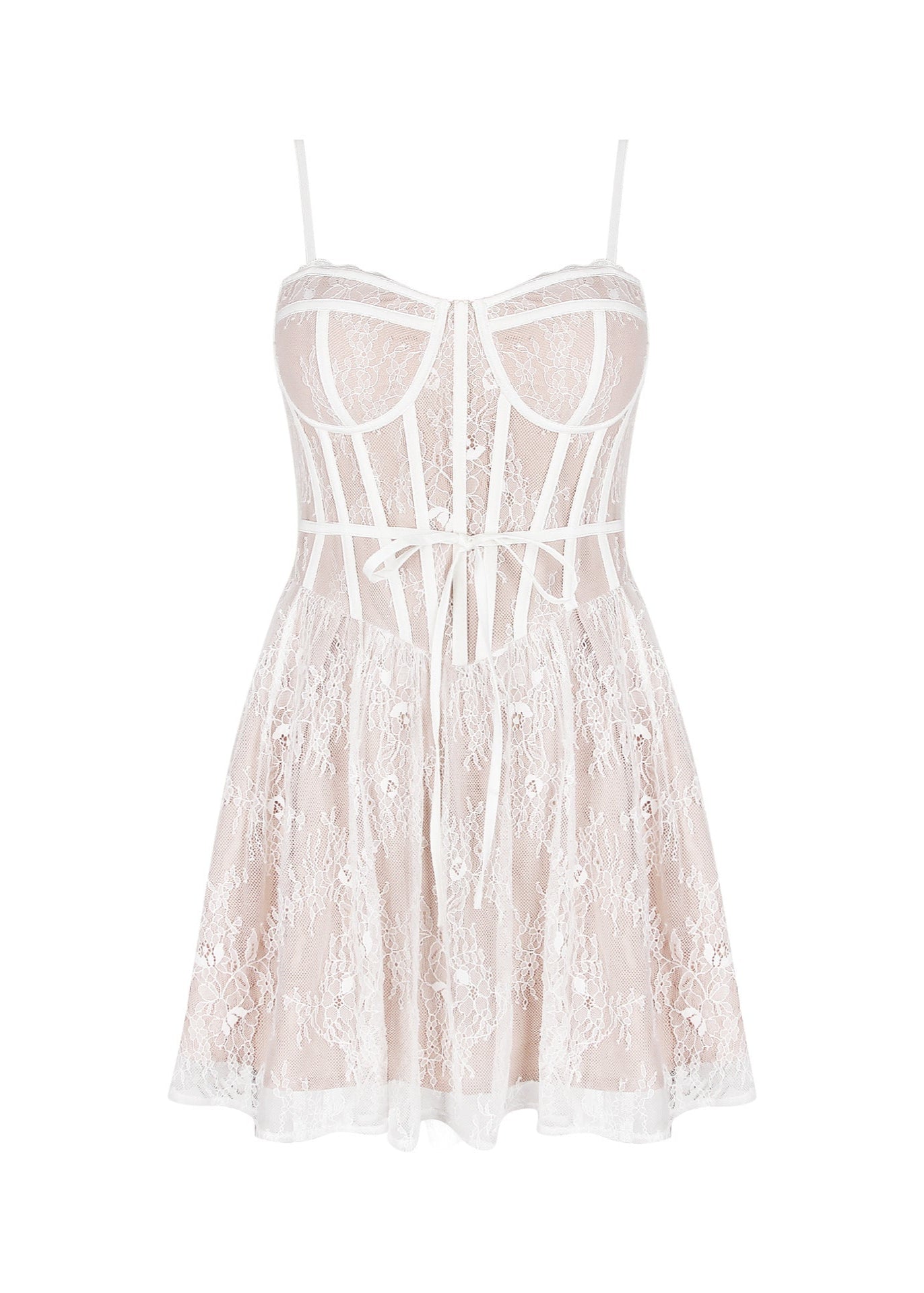 Lace Corset Mini Dress White Floral Design
