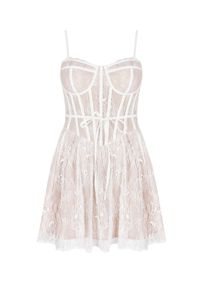 Lace Corset Mini Dress White Floral Design