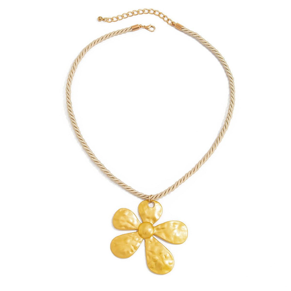 Exaggerated Metal Texture Five-Petal Flower Pendant Necklace Geometric Design