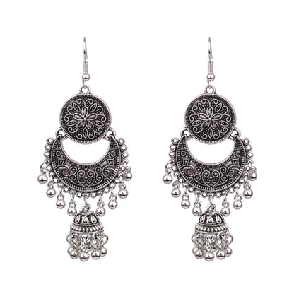 Bohemian Geometric Alloy Earrings with Bell Detail