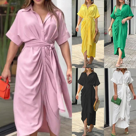 Fashionable High-Waisted Long Shirt Dress for Women