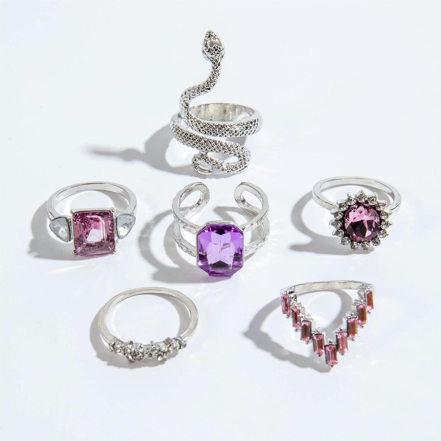 Snake Heart Shaped Gemstone Rings Jewelry Set