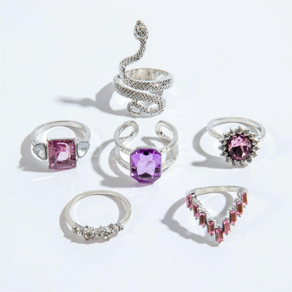 Snake Heart Shaped Gemstone Rings Jewelry Set