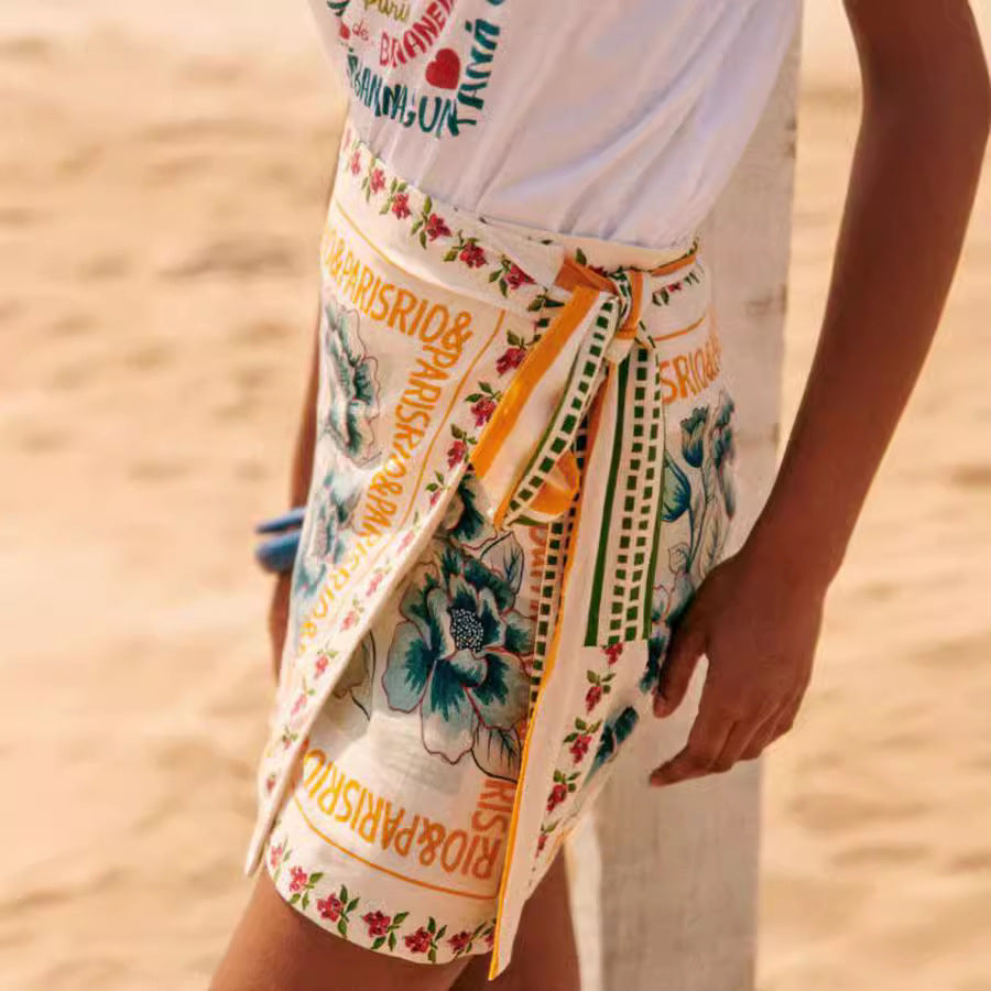 Trendy Floral Tie Waist Casual Skirt for Women