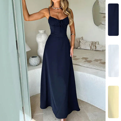 Trendy Solid Color A-Line Dress with Tie Straps