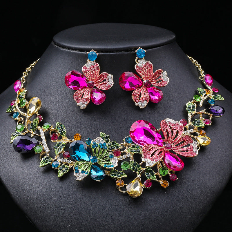 Colorful Floral Necklace Set for Women - Elegant Bridal Statement Jewelry