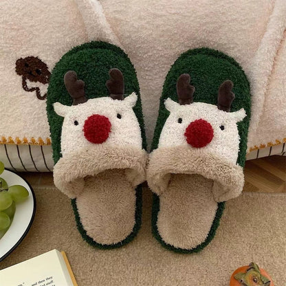 Winter Fuzzy Plush Reindeer Indoor Slippers
