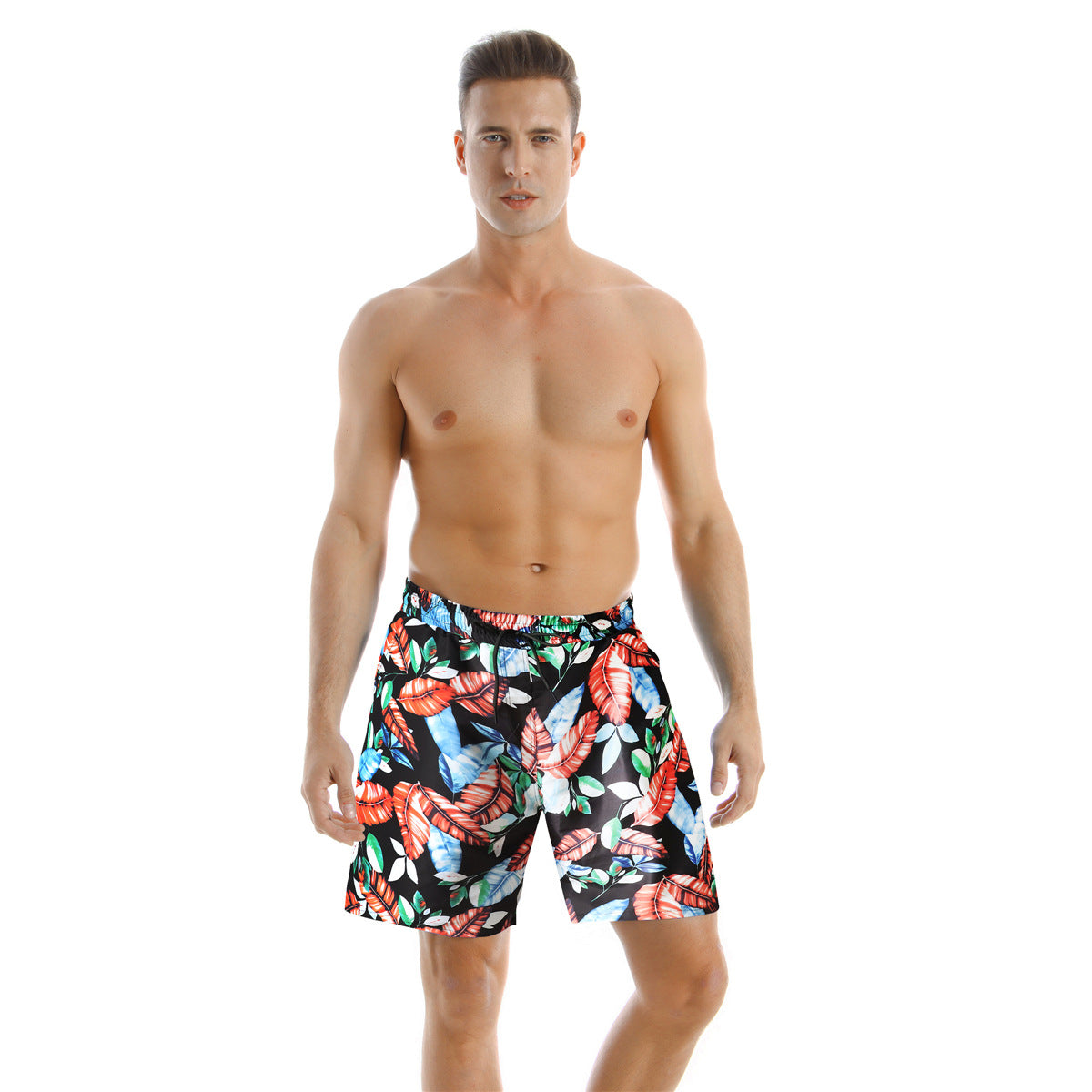 Men'S Parental Swim Trunks Floral Print Polyester Beach Shorts