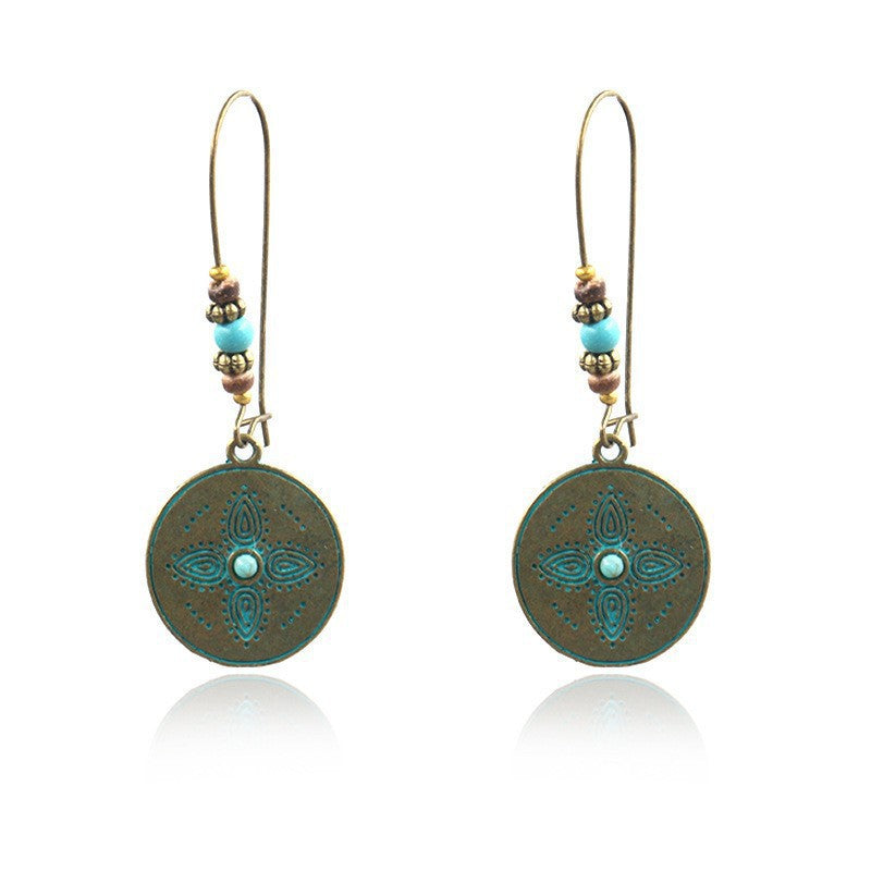 Vintage Floral Leaf Design Turquoise Alloy Earrings