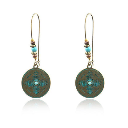 Vintage Floral Leaf Design Turquoise Alloy Earrings