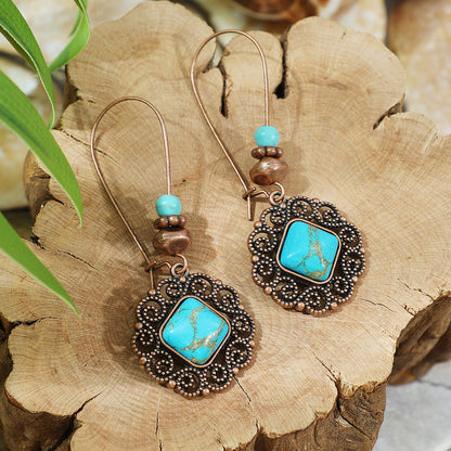 Vintage Ethnic Style Creative Brown Earrings with Turquoise Tassels