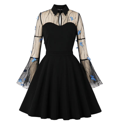 Halloween Black Queen Vintage Lace Embroidered Dress