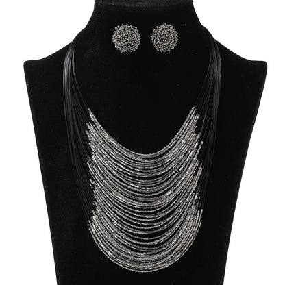 Bohemian Multi-Layer Beaded Necklace and Earring Set for Women