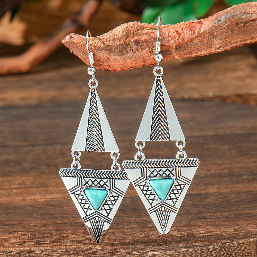 Geometric Turquoise Fringe Earrings Set Bohemian Style