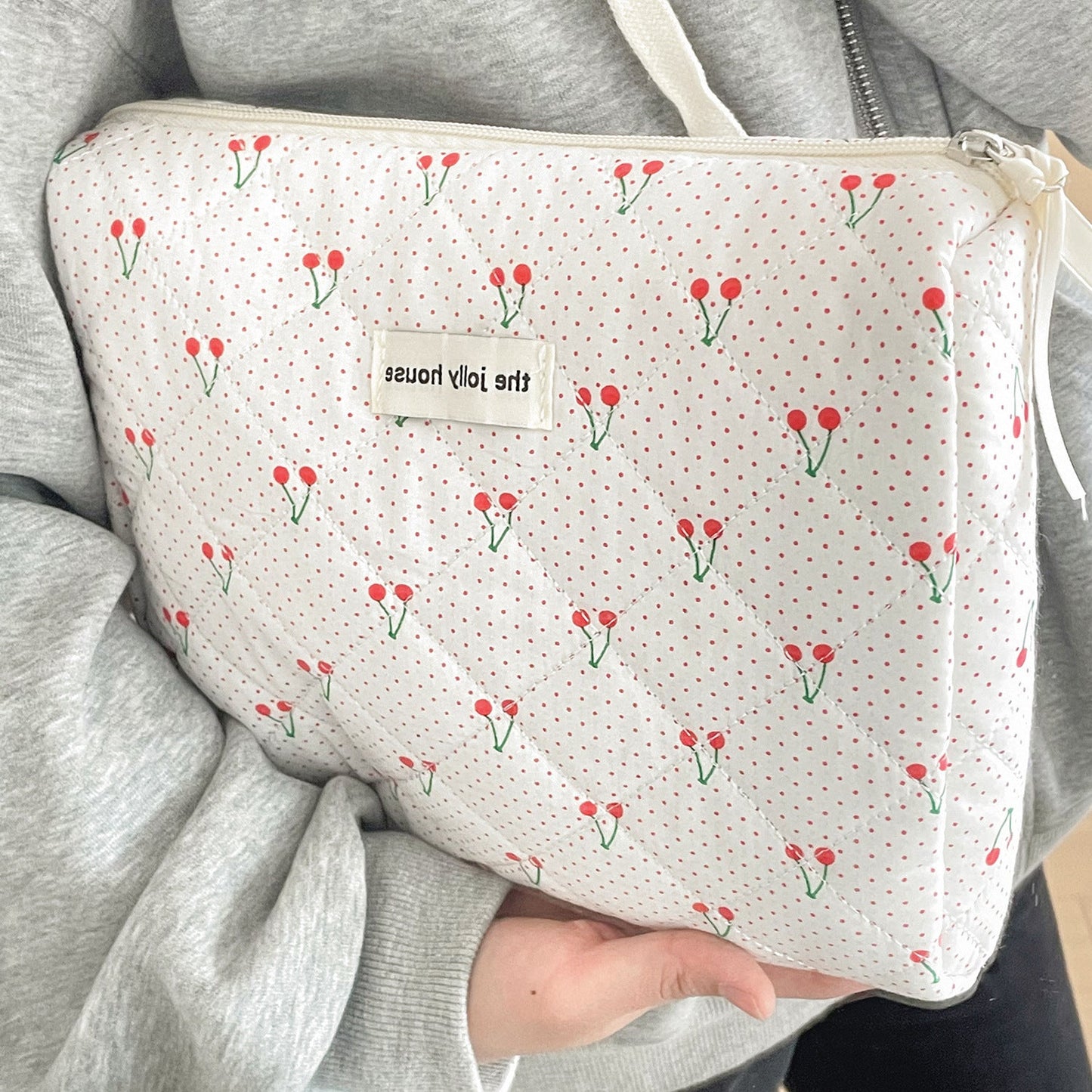 Cute Polka Dots Cherry Print Travel Makeup Bag