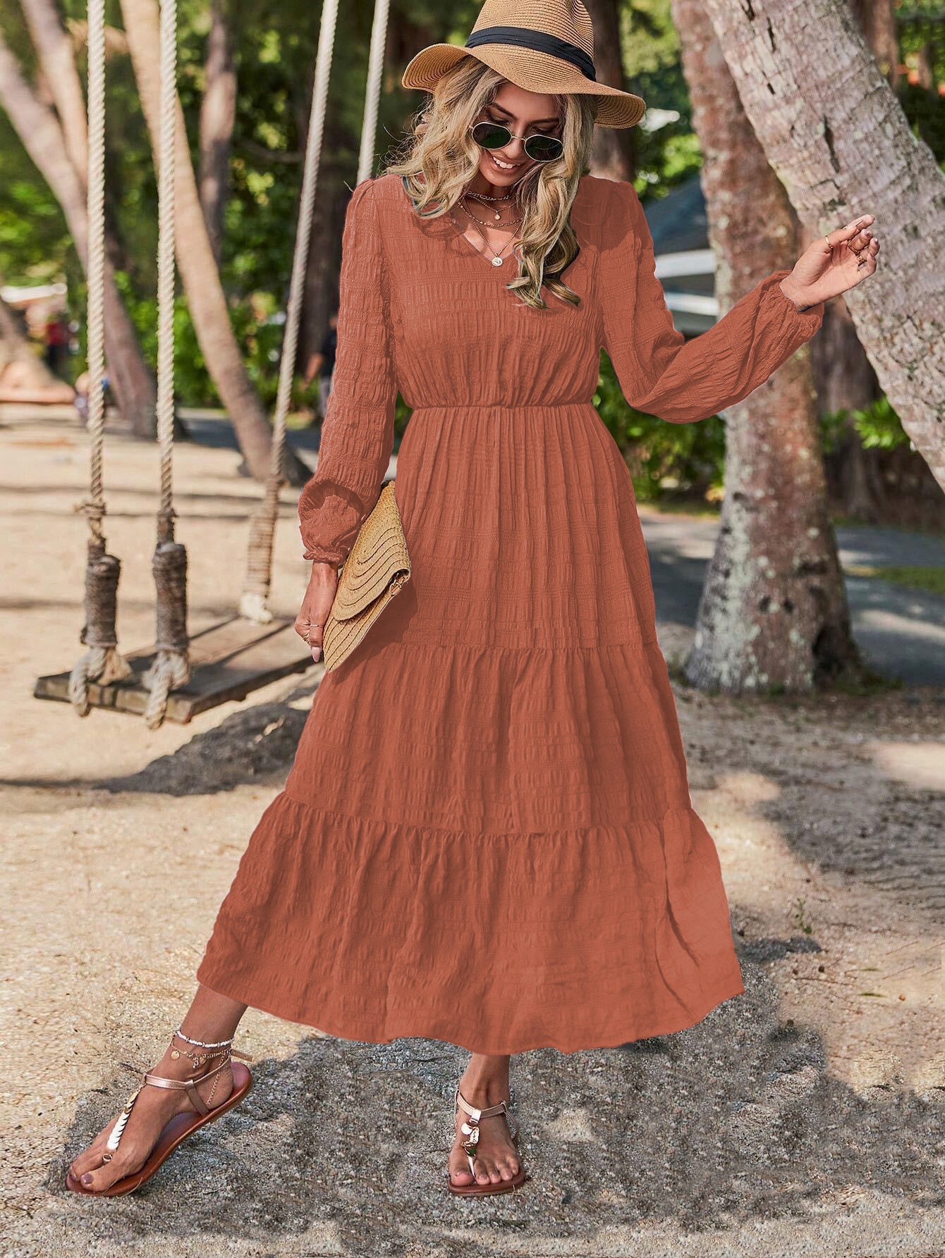 Autumn And Winter New Spring Style Lantern Sleeve Splicing Women'S Dress