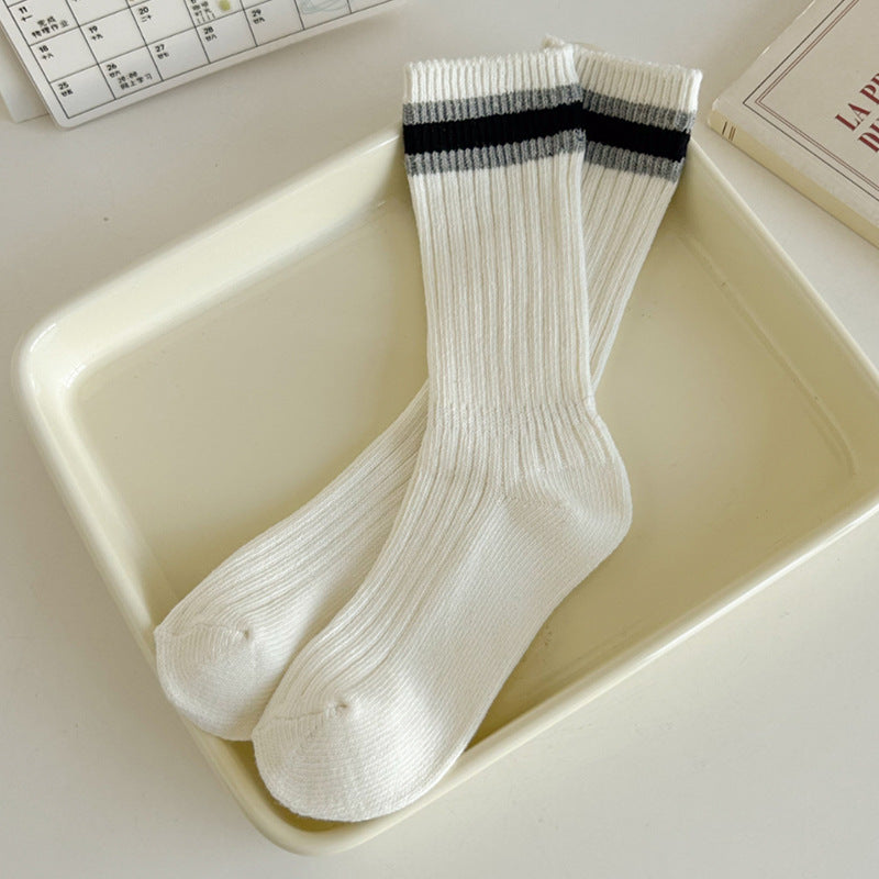 Minimalist Striped Color Block Crew Socks